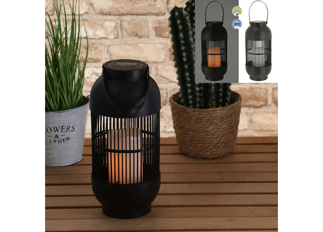 Solar-LED-Laterne, Schwarz mit Gitterdesign, 33cm Hoch, Außenleuchte TK Gruppe® Grosshandel 