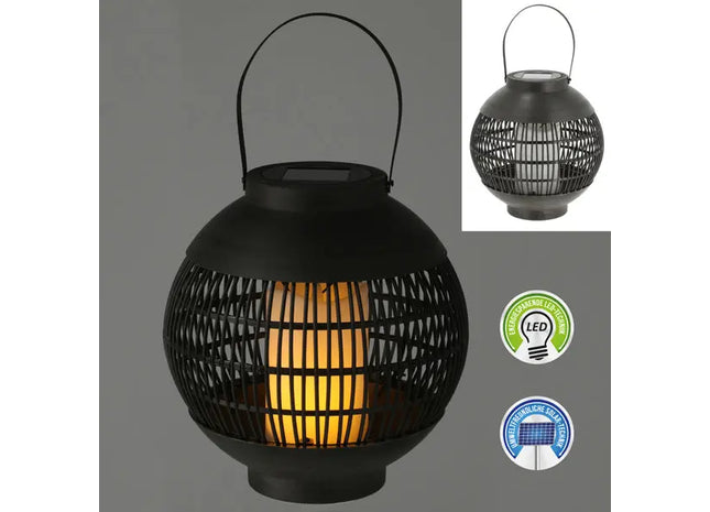 Solar LED Laterne, Schwarz mit Gittermuster, 23cm Hoch, Außenbeleuchtung TK Gruppe® Grosshandel 