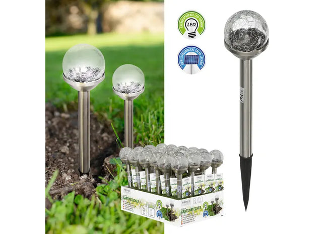 Solar LED Wegleuchte Crackle Glas, 6cm Durchmesser - Kompakte und effiziente Außenbeleuchtung TK Gruppe® Grosshandel 
