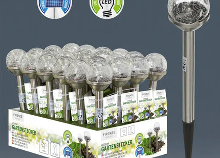 Solar LED Wegleuchte Crackle Glas, groß, 8cm Durchmesser - Stilvolle Gartenbeleuchtung TK Gruppe® Grosshandel 