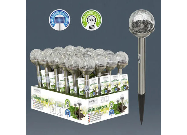 Solar LED Wegleuchte Crackle Glas, groß, 8cm Durchmesser - Stilvolle Gartenbeleuchtung TK Gruppe® Grosshandel 