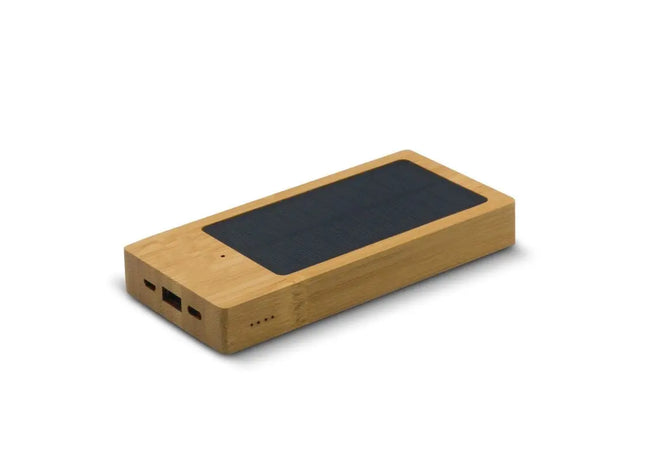 Solar Powerbank 8.000mAh Bambus-Holz, umweltfreundlicher Akku, tragbare Ladestation, nachhaltiges Design TK Gruppe® Grosshandel 