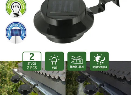 Solarbetriebene Dachrinnenlampen, 2er-Set, Durchmesser 12cm TK Gruppe® Grosshandel 