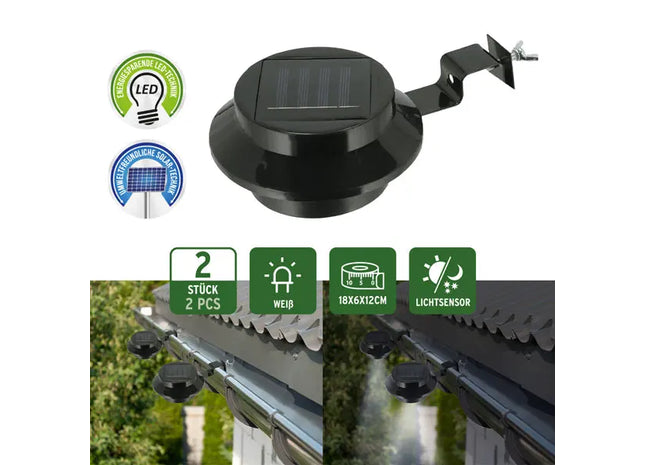 Solarbetriebene Dachrinnenlampen, 2er-Set, Durchmesser 12cm TK Gruppe® Grosshandel 