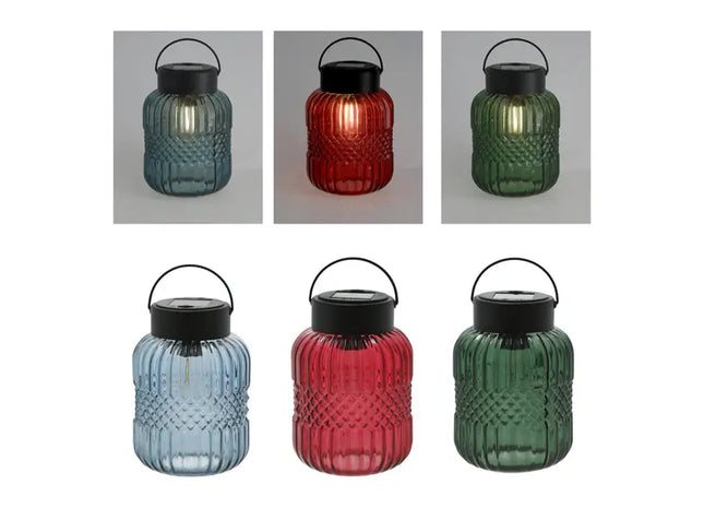 Solarbetriebene LED-Glaslampe - Farbig, 3er-Pack, ca. 17cmH: Umweltfreundliche Außenbeleuchtung TK Gruppe® Grosshandel 