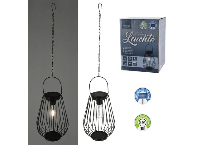 Solarbetriebene LED-Lampe mit Stangen - Schwarz, Hängevorrichtung, ca. 70cmH: Effiziente Außenbeleuchtung TK Gruppe® Grosshandel 