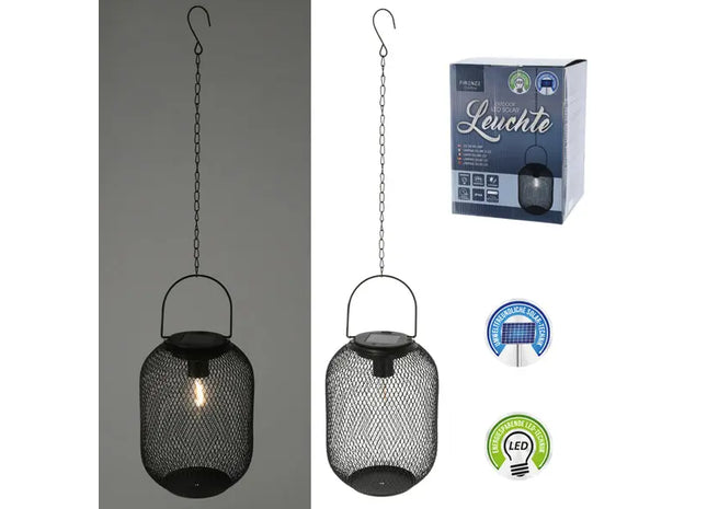 Solarbetriebene LED-Lampe, Netzanschluss, Schwarz, Hängevorrichtung, groß, ca. 70cmH: Außenbeleuchtungslösung TK Gruppe® Grosshandel 