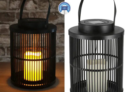 Solarbetriebene LED-Laterne, Schwarz mit Gittermuster, 28cm TK Gruppe® Grosshandel 