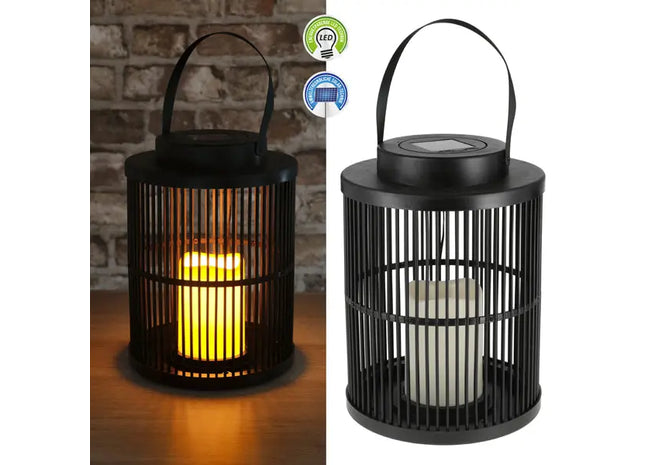 Solarbetriebene LED-Laterne, Schwarz mit Gittermuster, 28cm TK Gruppe® Grosshandel 