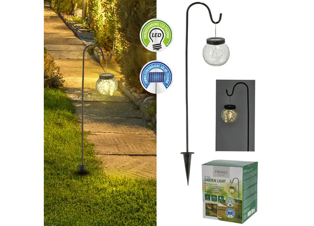 Solarleuchte mit Crackle-Glaskugel auf Stab, 70cm Hoch, Außendekoration TK Gruppe® Grosshandel 
