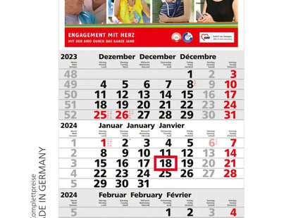 Solid 3 mit 4C-Druck - Hellgrau - Rot, Personalisierter hochwertiger Kalender TK Gruppe® Grosshandel 