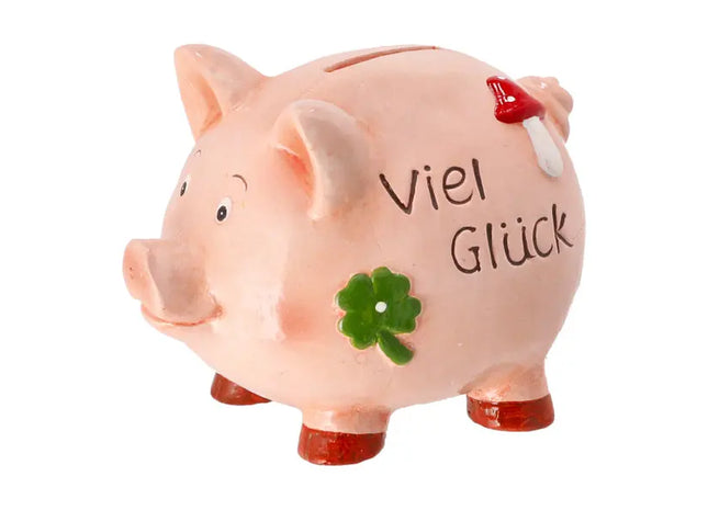 Spardose Sparschwein – Viel Glück, ca. 14cm Breite, Glücksbringer, Geldgeschenk Idee TK Gruppe® Grosshandel 