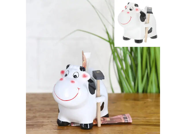 Spardose in Kuhform mit Hammer, 13cm Hoch, Originelle Geldsparbüchse TK Gruppe® Grosshandel 