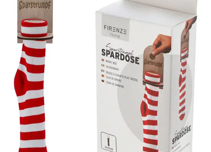 Sparstrumpf, rot-weiß, ca. 43cmH - Sparen Sie Geld in festlichem Stil TK Gruppe® Grosshandel 