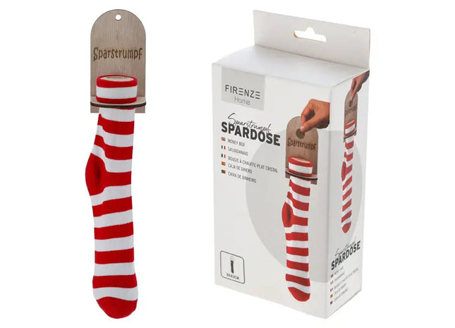 Sparstrumpf, rot-weiß, ca. 43cmH - Sparen Sie Geld in festlichem Stil TK Gruppe® Grosshandel 