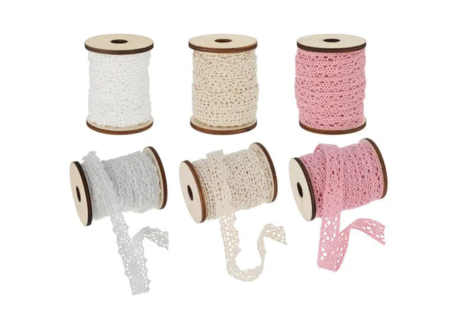 Spitzen-Dekoband auf Rolle, 3er-Set, je 500cm - Elegante Verzierungen TK Gruppe® Grosshandel 