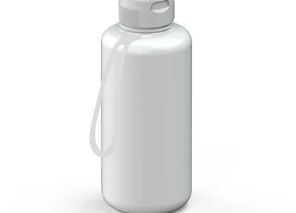 Sports Trinkflasche 1L, Weiß mit Transparentem Riemen TK Gruppe® Grosshandel 