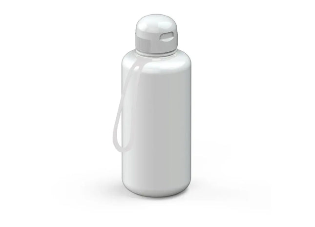 Sports Trinkflasche 1L, Weiß mit Transparentem Riemen TK Gruppe® Grosshandel 