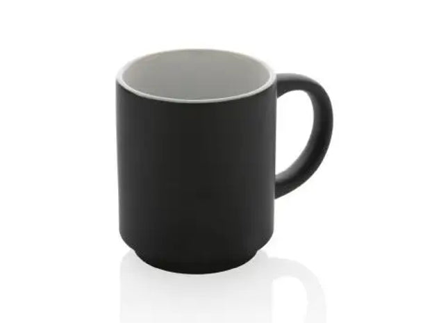 Stapelbare Keramiktasse - Schwarz, Platzsparender Becher, Hochwertig, Spülmaschinenfest, Elegantes Design TK Gruppe® Grosshandel 