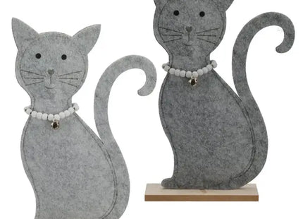 Stehende Filz-Katze auf Holzsockel, 2er-Set, Mittel, ca. 29cm - Niedliche Katzen-Dekofiguren TK Gruppe® Grosshandel 