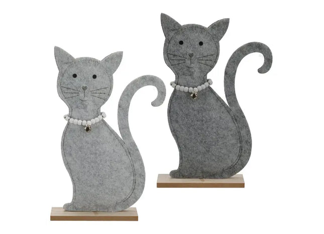 Stehende Filz-Katze auf Holzsockel, 2er-Set, Mittel, ca. 29cm - Niedliche Katzen-Dekofiguren TK Gruppe® Grosshandel 