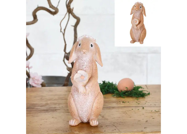Stehender Hase mit Blumenkranz, ca. 20 cm Hoch - Frühlingshafte Dekofigur TK Gruppe® Grosshandel 