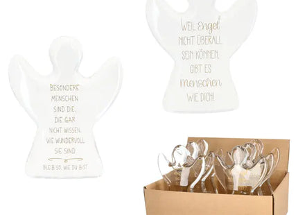 Stehender Schutzengel aus Glas, 14,5cm mit motivierendem Spruch, 2er-Set TK Gruppe® Grosshandel 