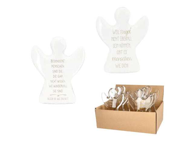 Stehender Schutzengel aus Glas, 14,5cm mit motivierendem Spruch, 2er-Set TK Gruppe® Grosshandel 