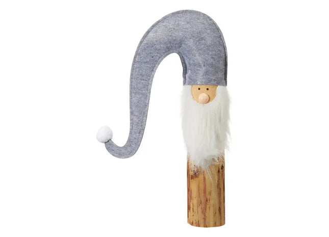 Stehender Wichtel aus Filz auf grauem Holzstamm, 58cm, Rustikale Dekofigur TK Gruppe® Grosshandel 