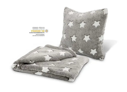 Stern Kissen-Decken-Set in Grau - Kombinierte Gemütlichkeit für Zuhause, 100x150 cm TK Gruppe® Grosshandel 