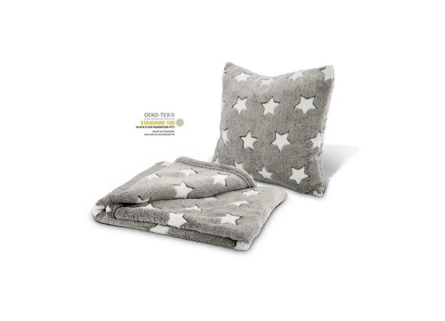 Stern Kissen-Decken-Set in Grau - Kombinierte Gemütlichkeit für Zuhause, 100x150 cm TK Gruppe® Grosshandel 