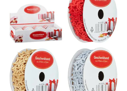 Sternen Geschenkband, 3er-Set, je ca. 270x2,5 cm, Festliche Verpackungsdekoration TK Gruppe® Grosshandel 