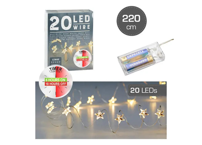 Sternenlichterkette Mikro, 20 LEDs, 220 cm mit Timer - Zauberhafte Beleuchtung TK Gruppe® Grosshandel 