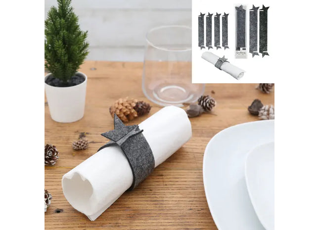 Sternförmige Filz-Serviettenringe, 4er-Set, Dekorative Tischaccessoires TK Gruppe® Grosshandel 