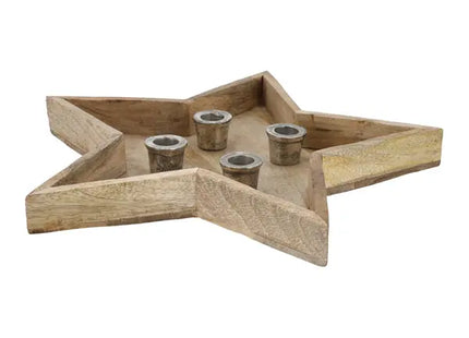Sternförmiger Adventsleuchter aus Mangoholz - Durchmesser ca. 40cm TK Gruppe® Grosshandel 