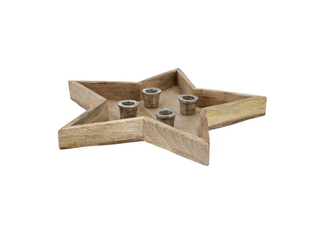 Sternförmiger Adventsleuchter aus Mangoholz - Durchmesser ca. 40cm TK Gruppe® Grosshandel 