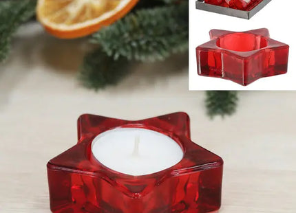 Sternförmiger Kerzenhalter, Roter Leuchter für Teelichter, Maße 7,4x2,5 cm TK Gruppe® Grosshandel 