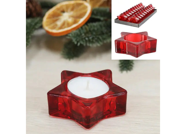 Sternförmiger Kerzenhalter, Roter Leuchter für Teelichter, Maße 7,4x2,5 cm TK Gruppe® Grosshandel 