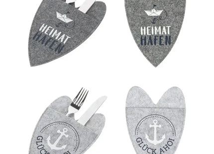 Stilvolle Filz-Bestecktasche Herz AHOI 2er-Set – Eleganter Besteckhalter für Tischdekoration TK Gruppe® Grosshandel 