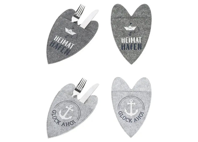 Stilvolle Filz-Bestecktasche Herz AHOI 2er-Set – Eleganter Besteckhalter für Tischdekoration TK Gruppe® Grosshandel 