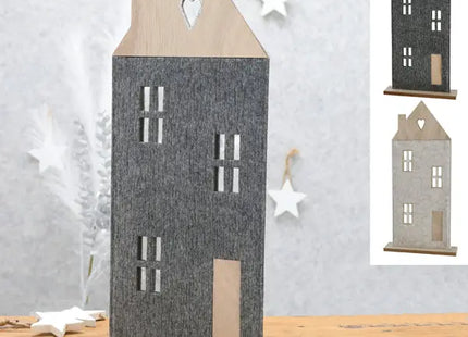 Stilvolle Filz-Haus Aufsteller auf Holzfuß, 51cm Höhe, 2er Set - Elegante Wohnaccessoires TK Gruppe® Grosshandel 