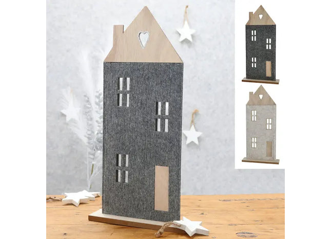 Stilvolle Filz-Haus Aufsteller auf Holzfuß, 51cm Höhe, 2er Set - Elegante Wohnaccessoires TK Gruppe® Grosshandel 