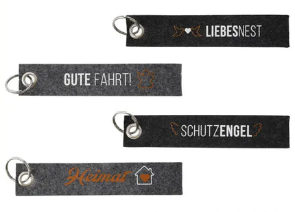 Stilvolle Filz-Schlüsselbänder mit Drucksprüchen – 6er Set, 2 Designs, ca. 18cm – Modische Accessoires TK Gruppe® Grosshandel 