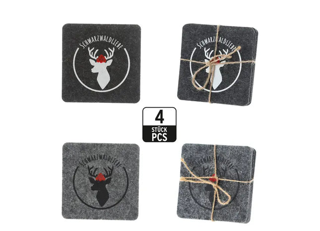 Stilvolle Filz Untersetzer - Schwarzwaldliebe Design | 4er Set | 2er Pack | Robust & Elegant TK Gruppe® Grosshandel 