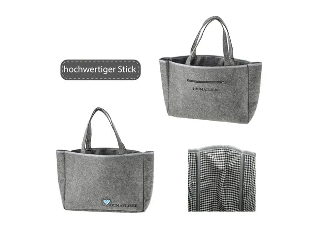 Stilvolle Graue Filz Einkaufstasche - Heimatliebe Design | Robust & Umweltfreundlich TK Gruppe® Grosshandel 