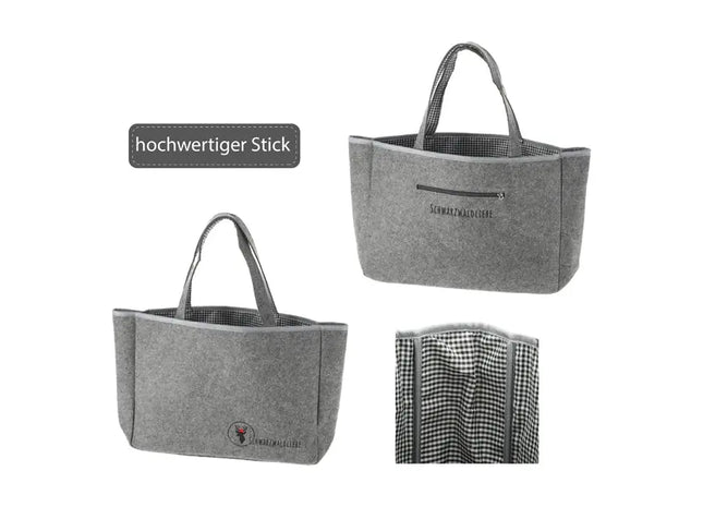 Stilvolle Graue Filz Einkaufstasche - Schwarzwaldliebe Design | Robust & Umweltfreundlich TK Gruppe® Grosshandel 