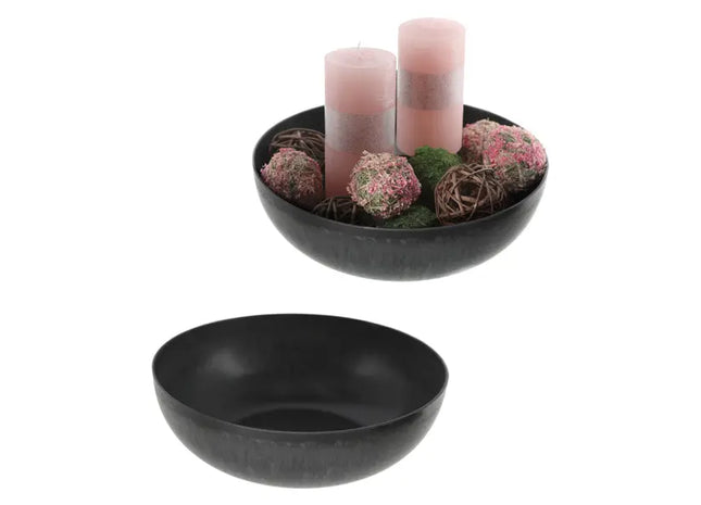 Stilvolle Runde Schale, Natur Grau, Groß, ca. 30cm Durchmesser - Dekoratives Wohnaccessoire TK Gruppe® Grosshandel 