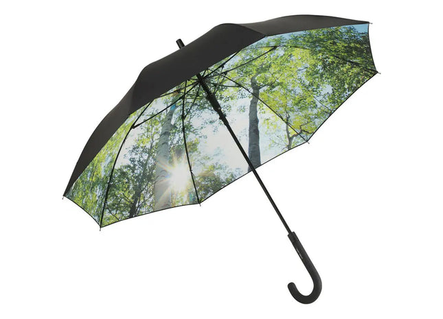 Stilvoller AC-Stockschirm FARE-Nature in Schwarz-Walddesign - Windfest, Langlebig & Elegant TK Gruppe® Grosshandel 