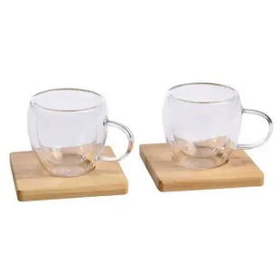 Stilvolles Tassen-Set BAMBOO DUO - Braun & Transparent Nachhaltiger Trinkgenuss 2er Set TK Gruppe® Grosshandel 