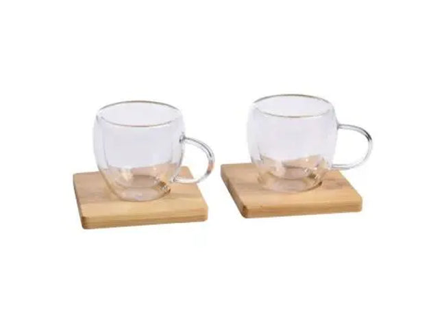 Stilvolles Tassen-Set BAMBOO DUO - Braun & Transparent Nachhaltiger Trinkgenuss 2er Set TK Gruppe® Grosshandel 